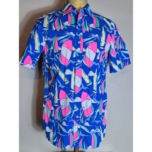 Vineyard Vines Classic Fit Whale Shirt Sailboats Ocean Mens Small Multicolored